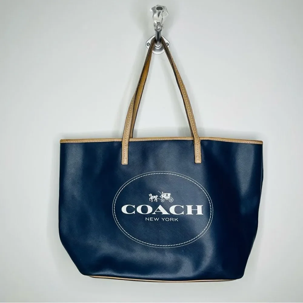 Coach Metro Horse & Carriage Navy Blue Xlarge Tote‎ Bag Satchel Travel Purse